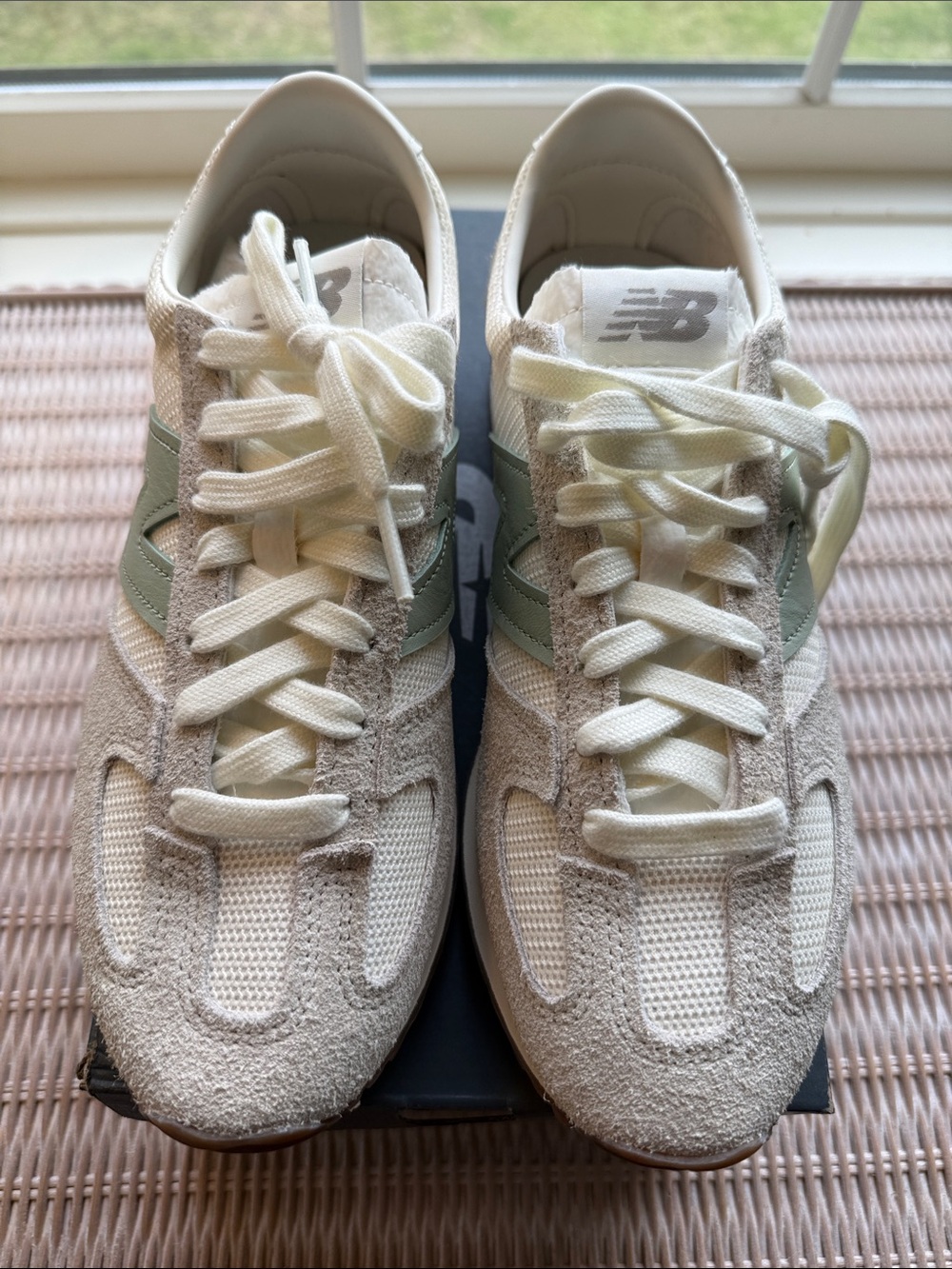 New!! New Balance Off-White and Sage Green Retro Runner Sneakers